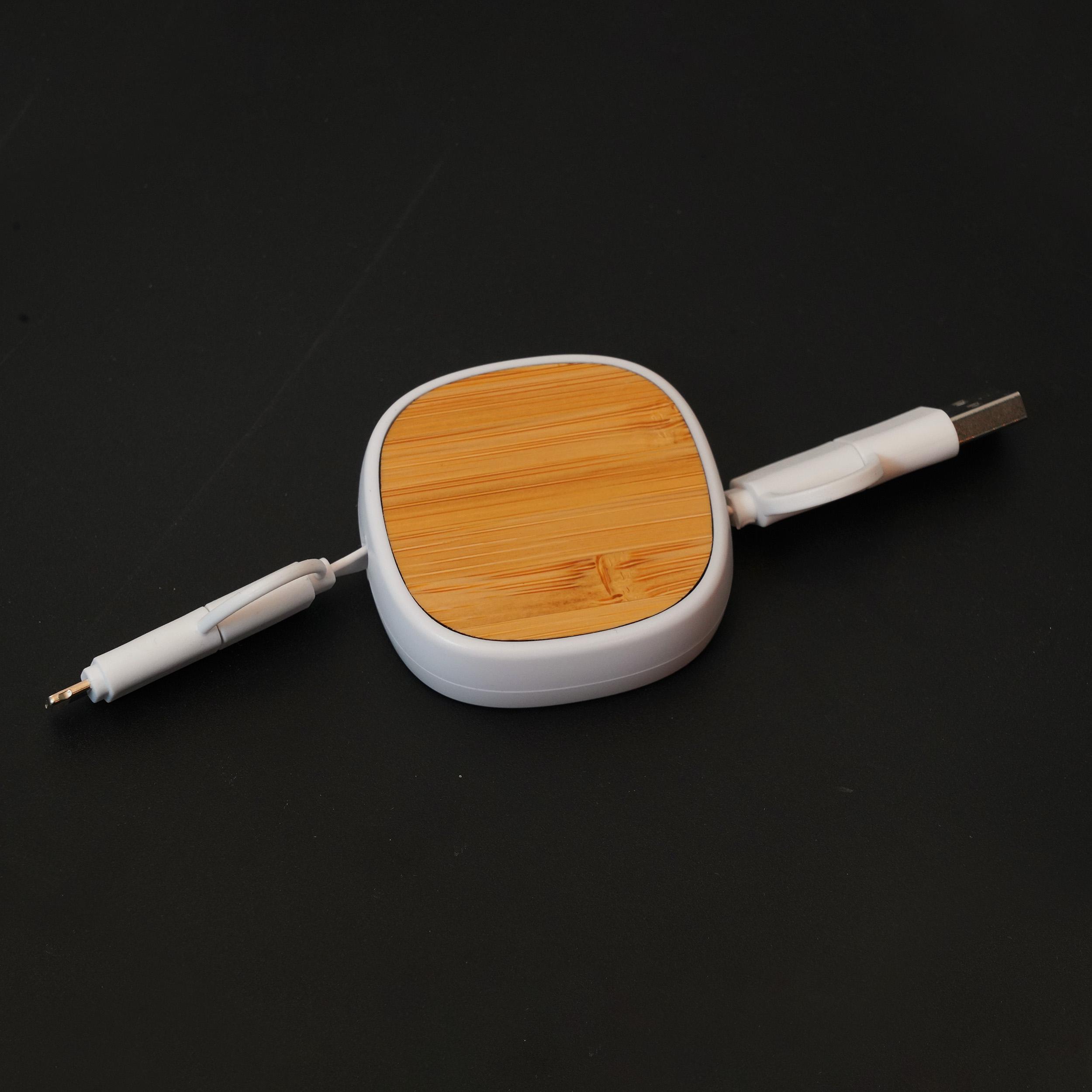 Personalized Bamboo Charging Cable - White